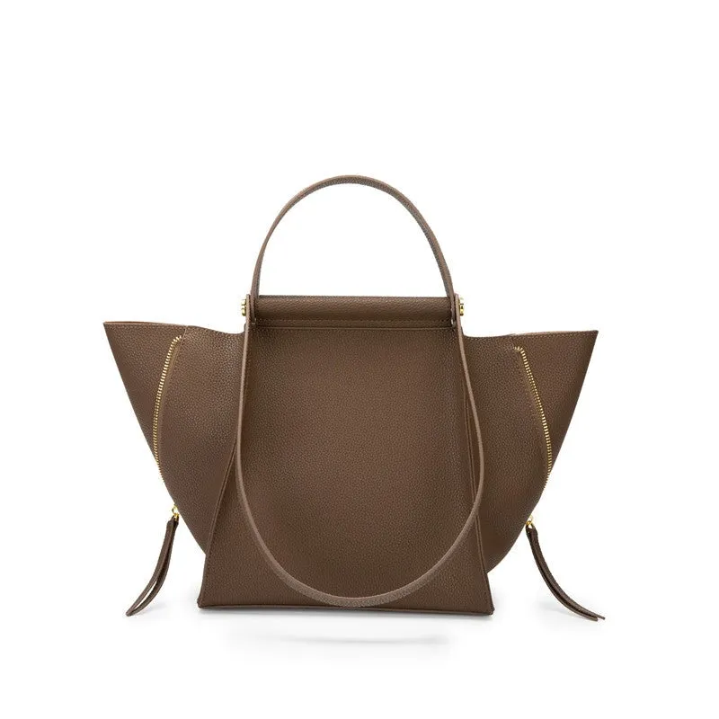 Leather Trapeze Top Handle Bag