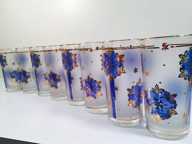 Libbey - Blue and 22-Karat Gold Frosted Star/Snowflake Glasses (Set of 8)