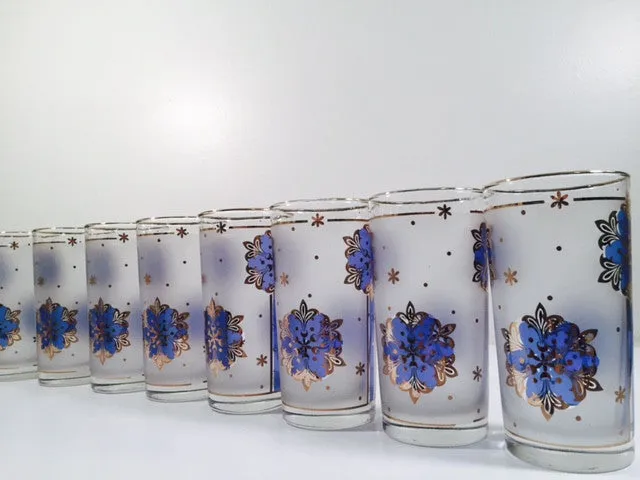 Libbey - Blue and 22-Karat Gold Frosted Star/Snowflake Glasses (Set of 8)