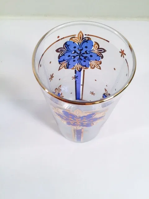 Libbey - Blue and 22-Karat Gold Frosted Star/Snowflake Glasses (Set of 8)