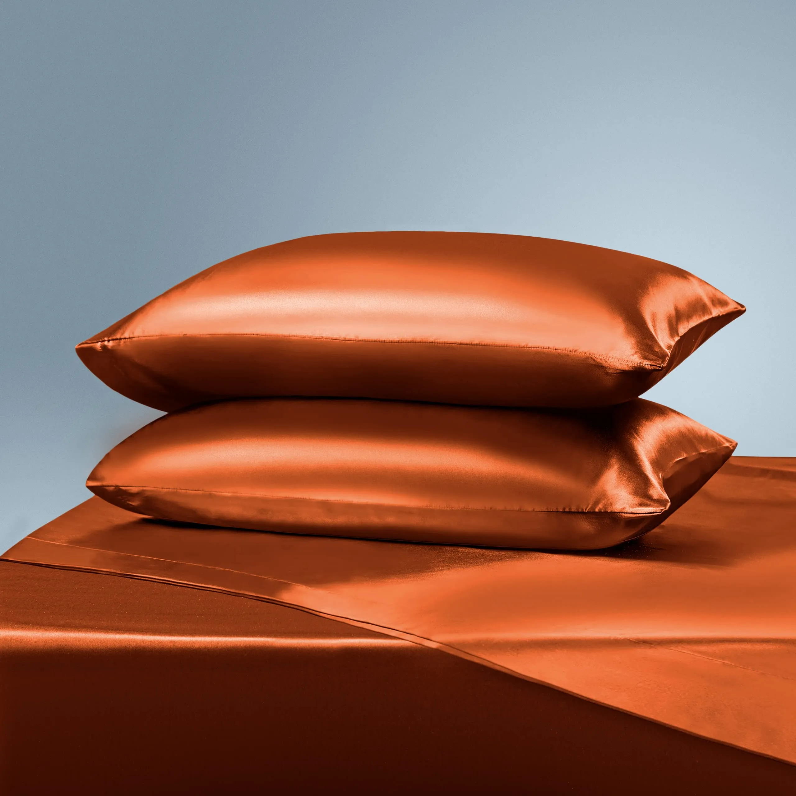 Manyshofu Satin King Sheets Set 4 Piece - Soft Silky Satin Sheets Set, Rust Orange Satin Bed Sheets Cooling & Luxury Bedding Sheet Set(1 Satin Fitted Sheet, 1 Satin Flat Sheet, 2 Satin Pillow Cases)