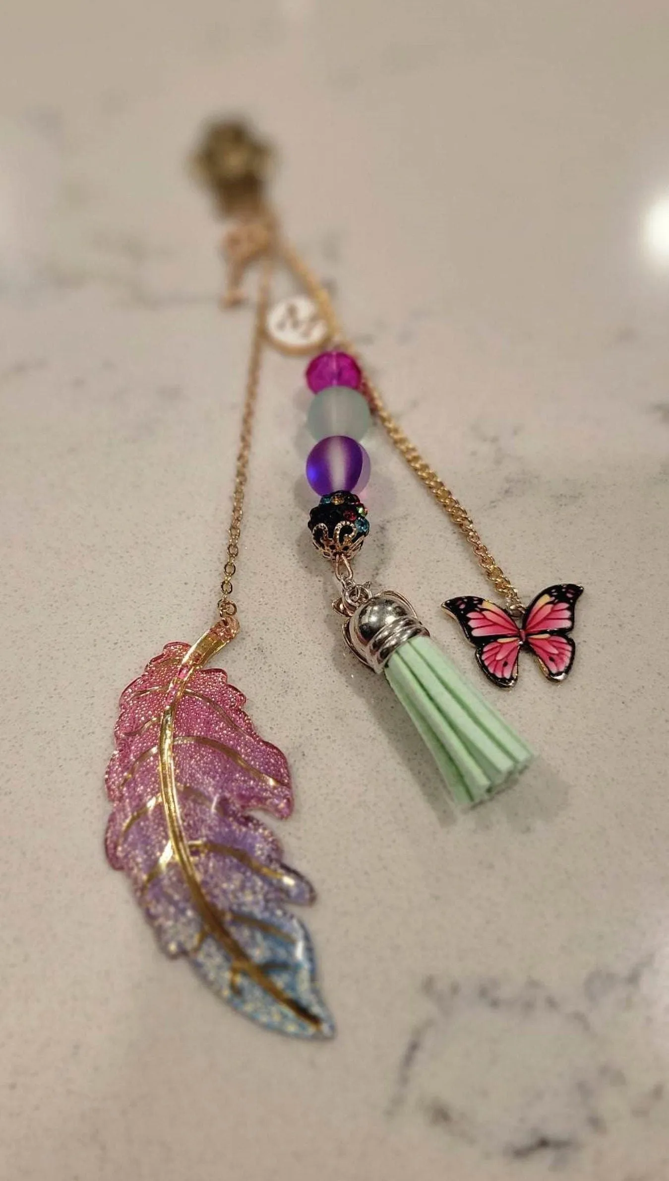 Metal Leaf Bookmark with Colorful Glass Beads, Charms, Gold/Silver Chain Link for Planners, Books, Agendas & Journaling Gifts