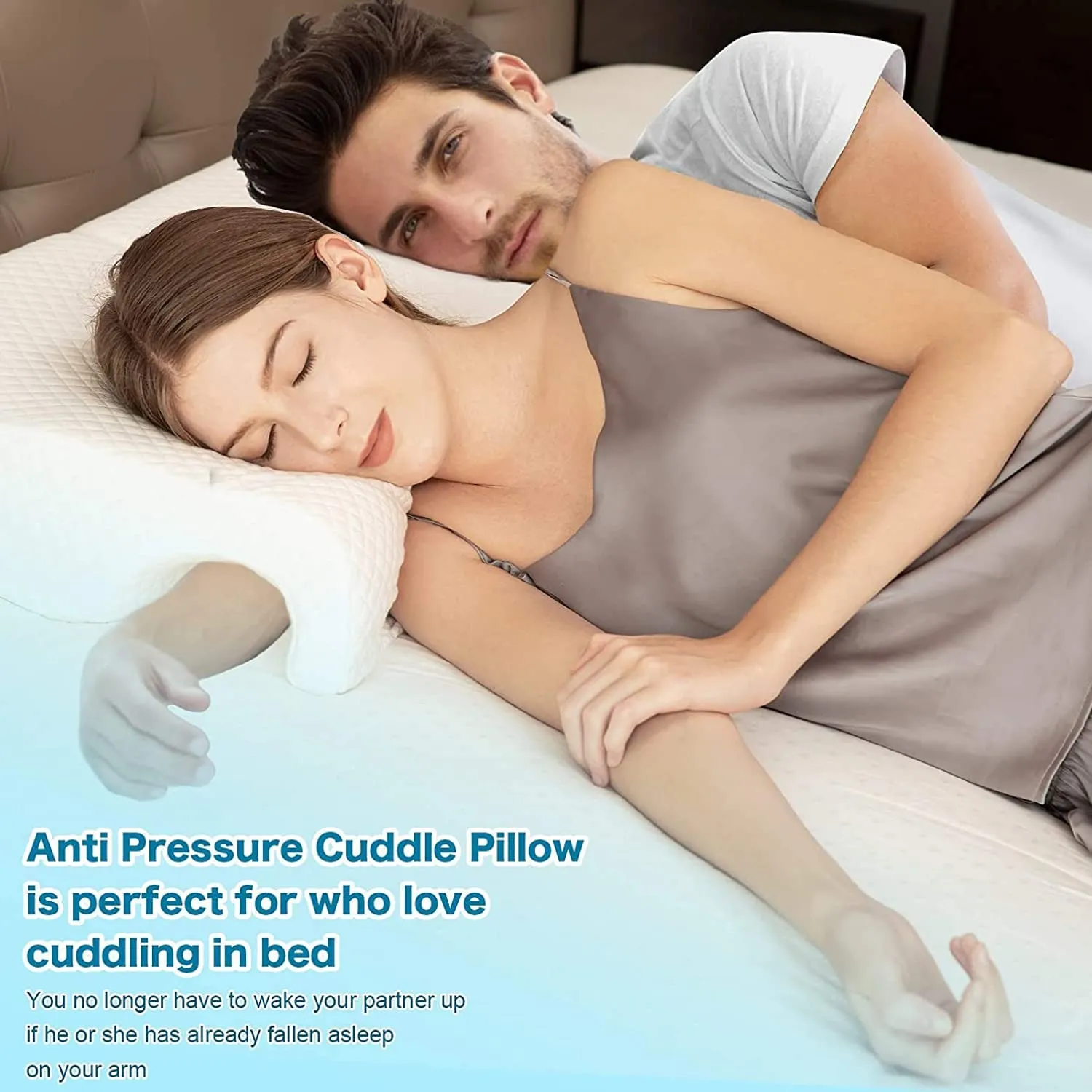 METRON Left Hand Side | Couple Hug Arm Hand Pressure Love Pillow for Sleeping for Husband & Wife Perfect | Size-25.5 X 18 X 4.5 Inches | Pack of 1 | Memory Foam| White