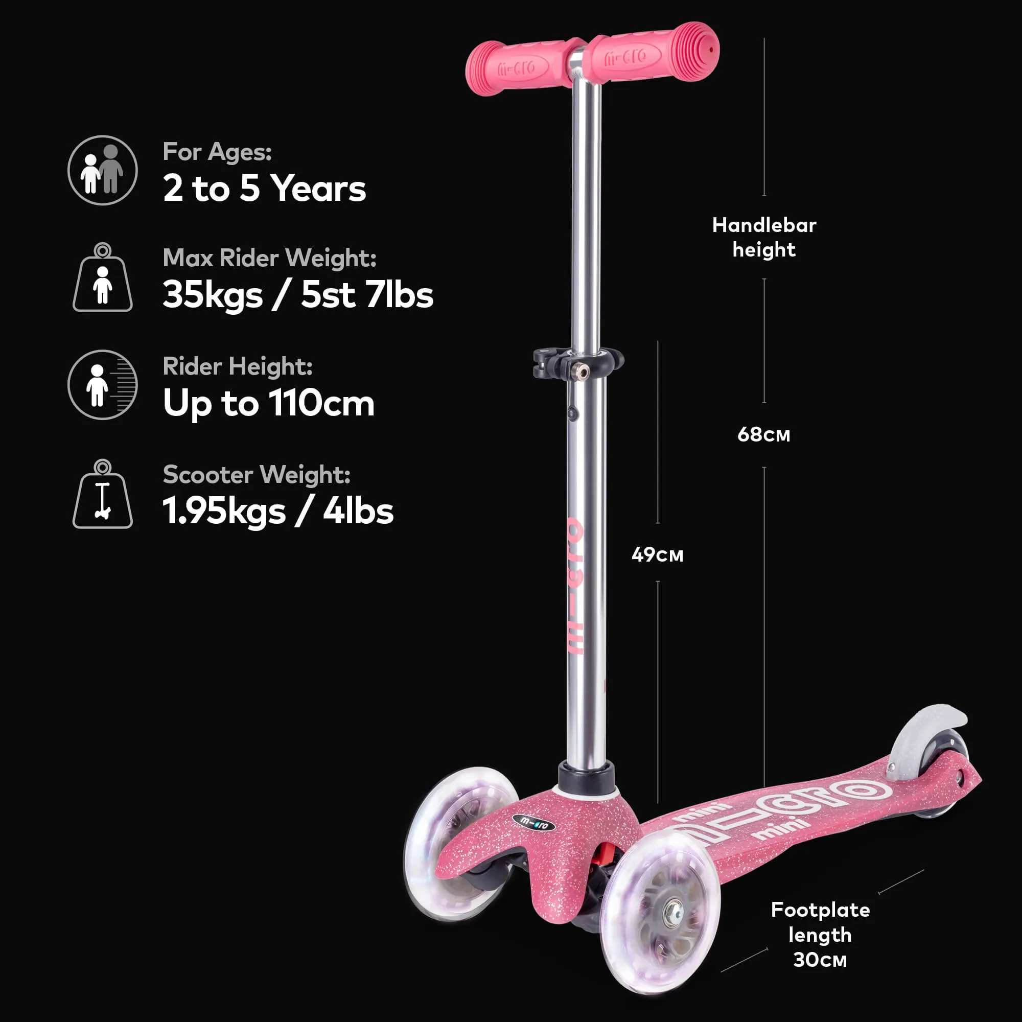 Micro Scooters Glitter Mini Micro Scooter Deluxe LED - Pink