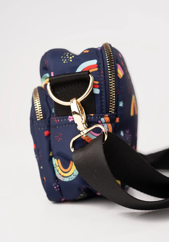 Navy Rainbow Print Cross Body Bag