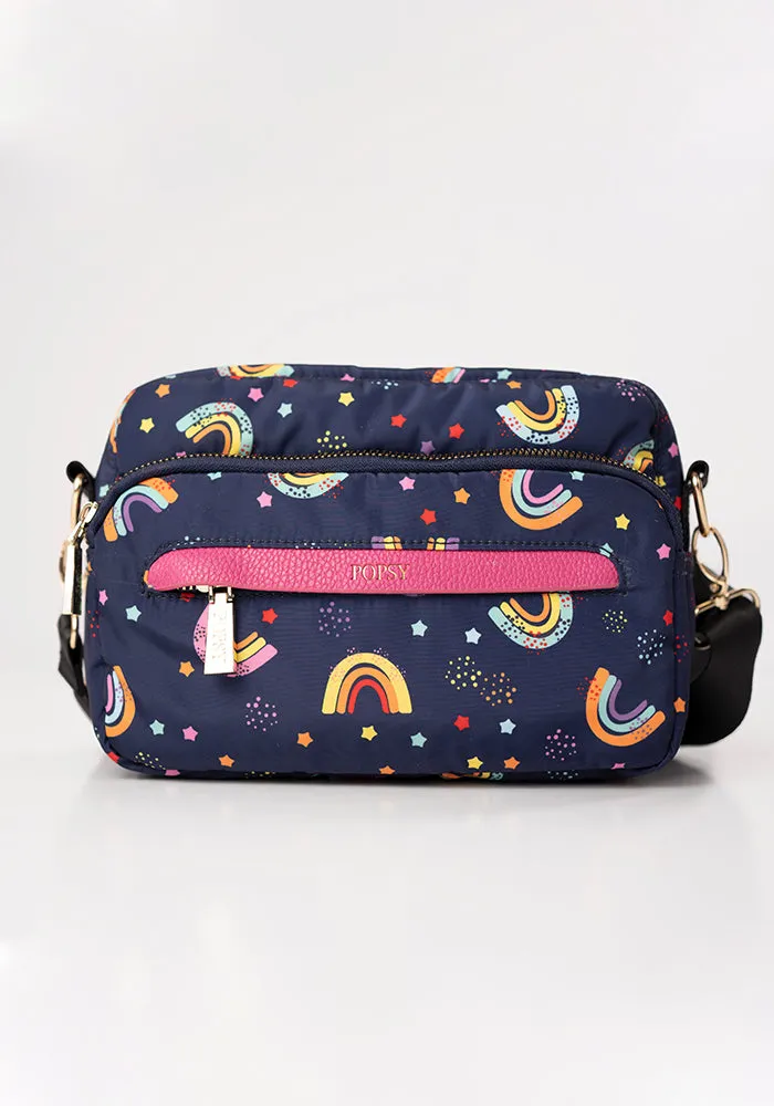 Navy Rainbow Print Cross Body Bag