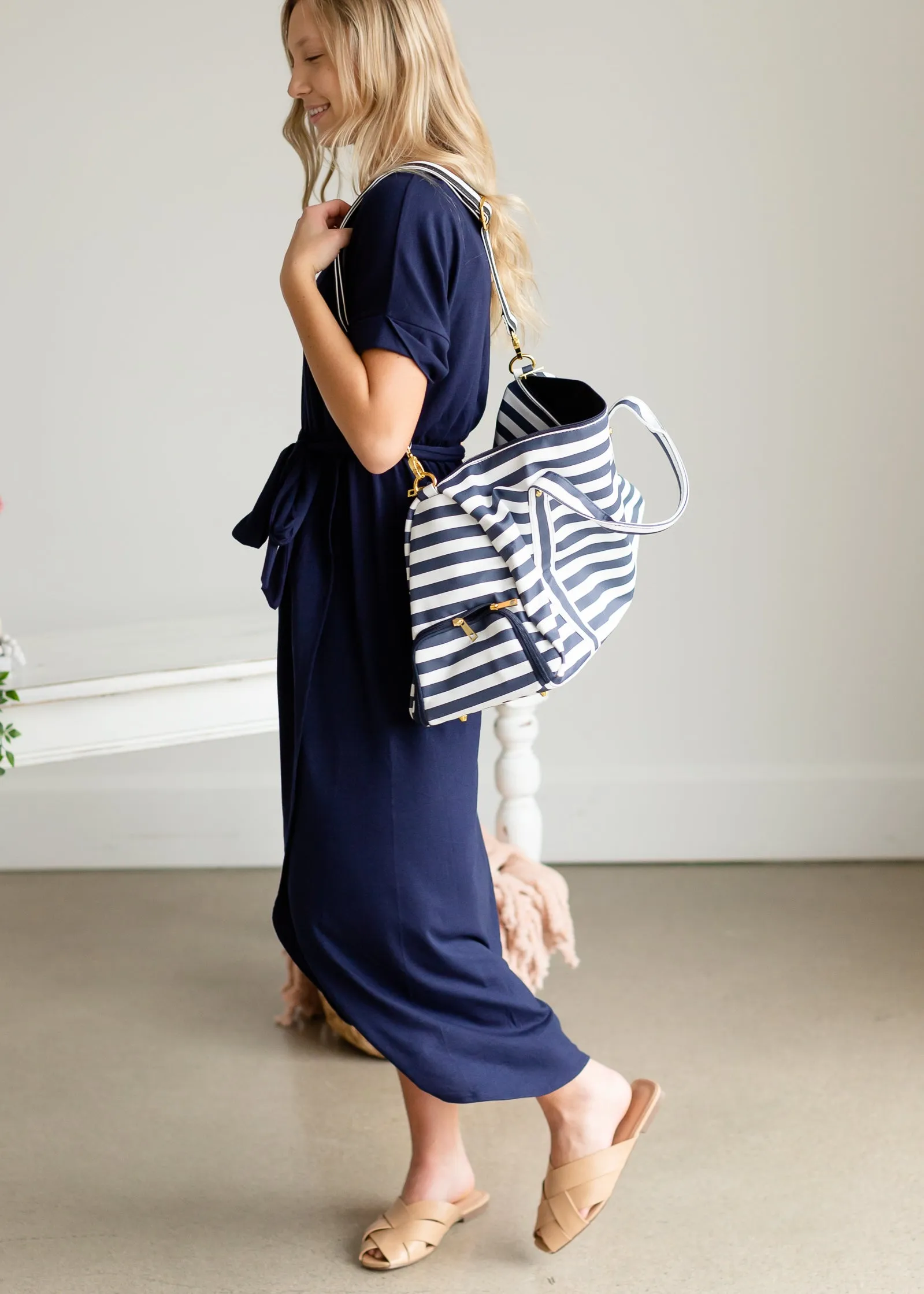 Navy   White Striped Weekender Duffle Bag - FINAL SALE