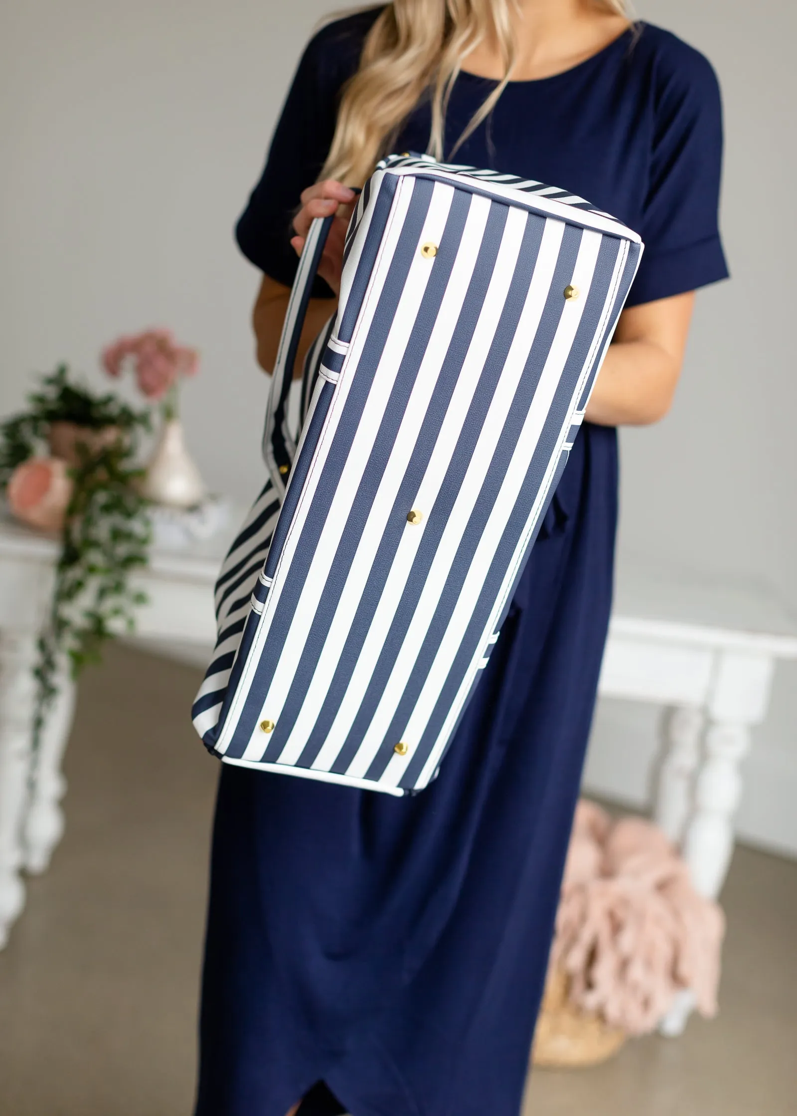 Navy   White Striped Weekender Duffle Bag - FINAL SALE