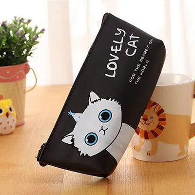 New cartoon Lovely Cat pencil bag papelaria waterproof PU Pencil Case stationery material escolor school supplies