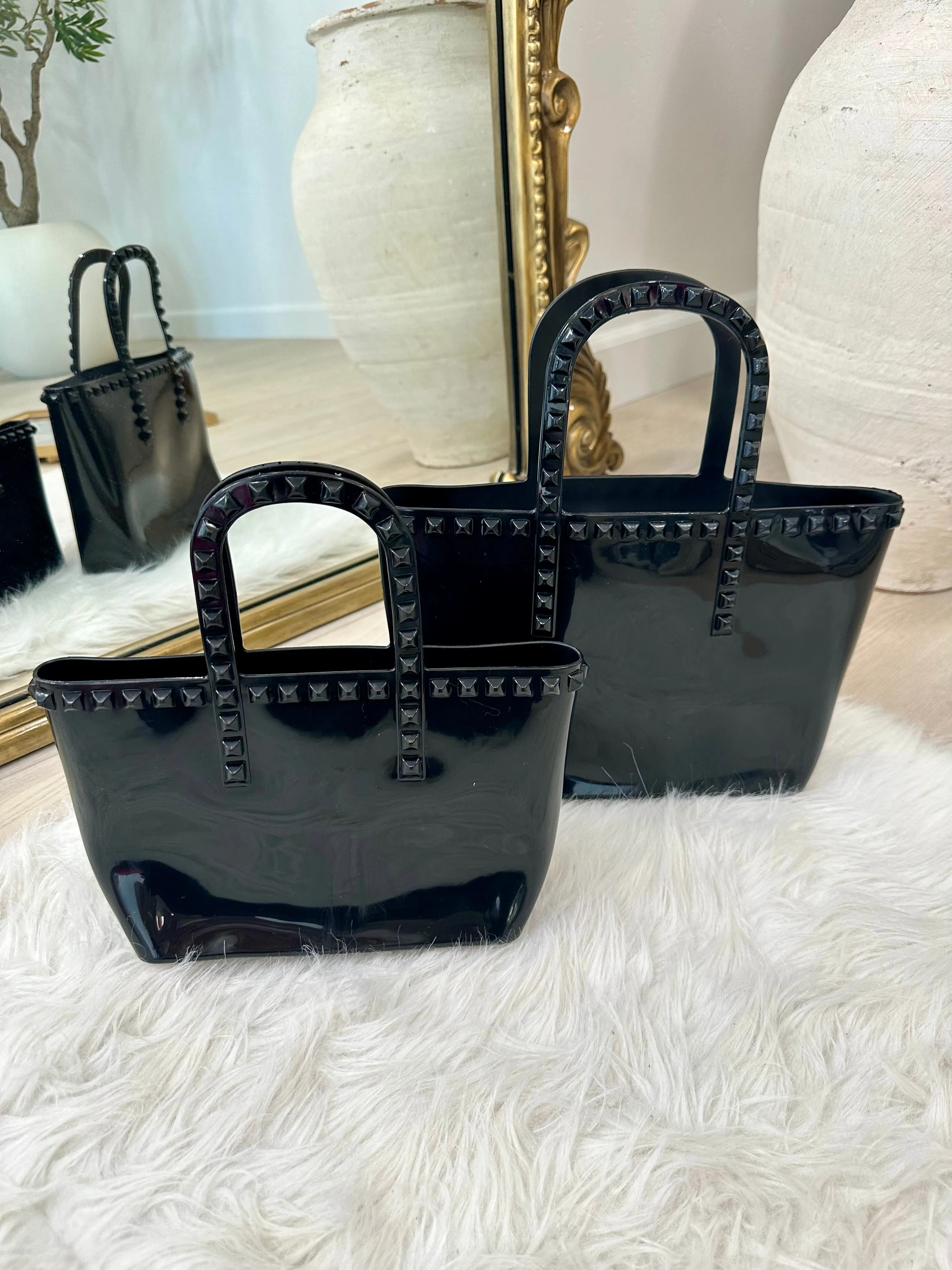 NEW!! Rockstud PVC Resort Bound Tote in Black