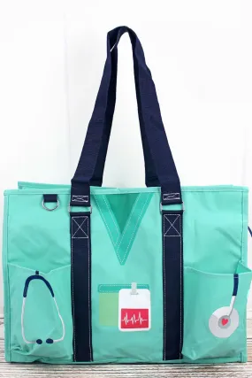 NGIL Scrub Life Mint with Navy Trim Large Organizer Tote