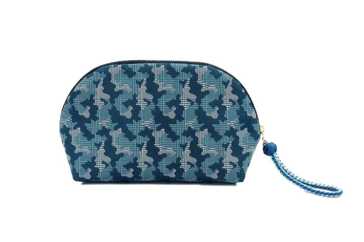 Nishijin-ori Cosmetic Pouch - Blue - , Handmade in Kyoto, Japan, Japanese traditional craft pouch, Makeup Pouch, Travel Toiletry Pouch, Stationery Pouch, Bag organizer, Bag in Bag