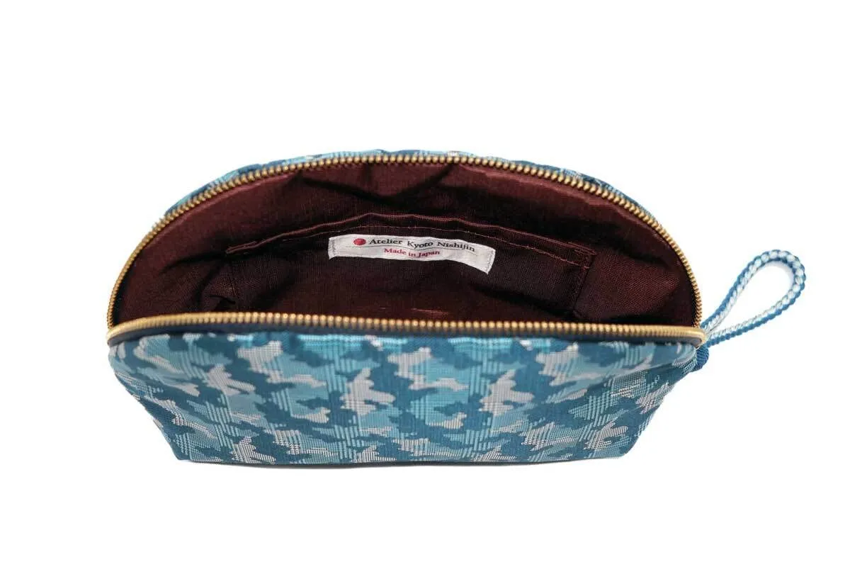 Nishijin-ori Cosmetic Pouch - Blue - , Handmade in Kyoto, Japan, Japanese traditional craft pouch, Makeup Pouch, Travel Toiletry Pouch, Stationery Pouch, Bag organizer, Bag in Bag