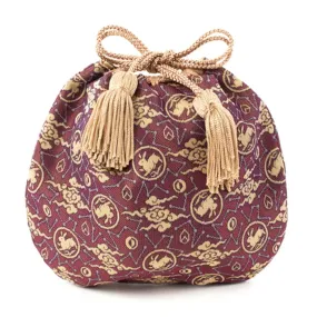 Nishijin-ori Small Drawstring Bag - Rabbit / Purple -,  Made in Kyoto, Japan,  Japanese traditional craft purse