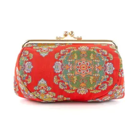 Nishijin-ori Small Pouch - Flower / Red -, Made in Kyoto, Japan, Cosmetic Pouch, Makeup Pouch, Japanese Gamaguchi Pouch, Travel Toiletry Pouch, Stationery Pouch, Bag organizer, Bag in Bag