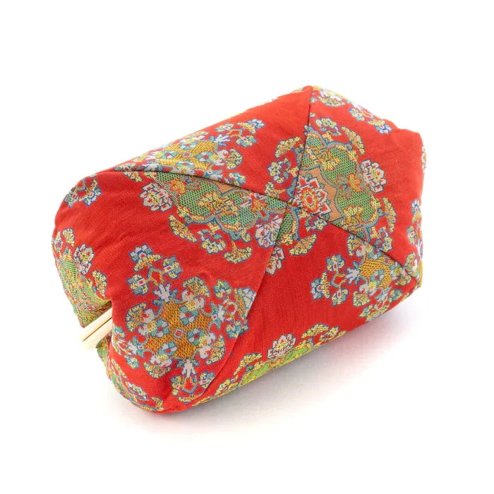 Nishijin-ori Small Pouch - Flower / Red -, Made in Kyoto, Japan, Cosmetic Pouch, Makeup Pouch, Japanese Gamaguchi Pouch, Travel Toiletry Pouch, Stationery Pouch, Bag organizer, Bag in Bag