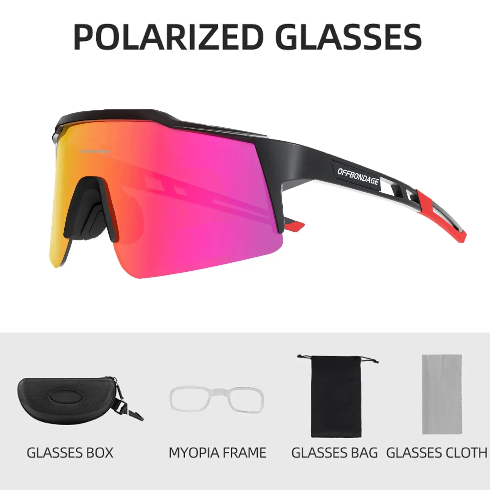 OFFBONDAGE Cycling Glasses Polarized Sunglasses Bicycle Goggles  Sports With Myopia Frame UV Protection Cycling Eyewear Flexible