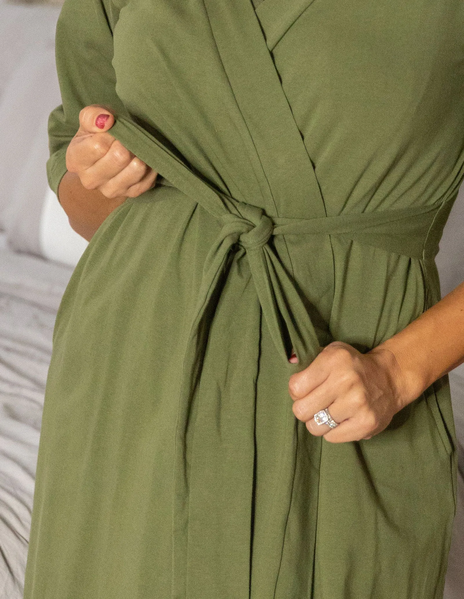 Olive Green Robe & Newborn Swaddle Blanket Set