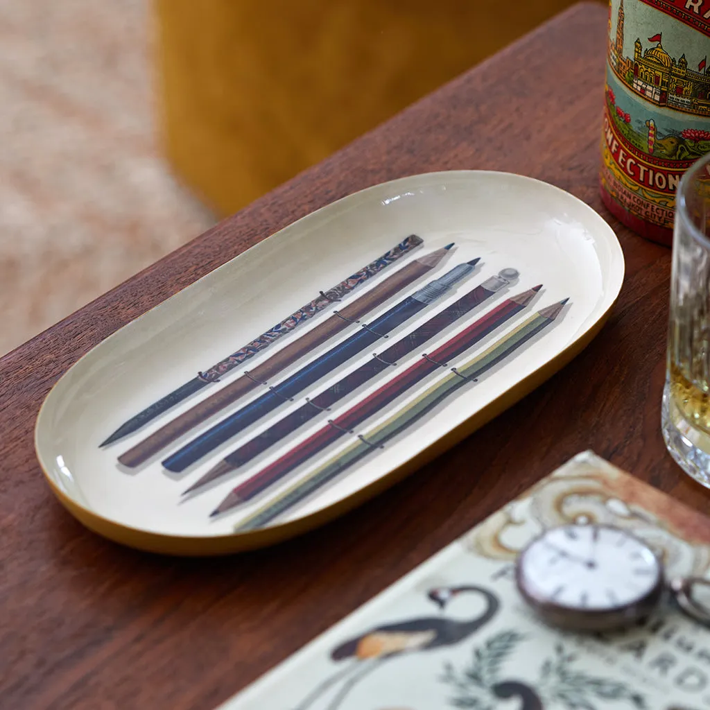 Oval Enamel Tray - Vintage Pencils