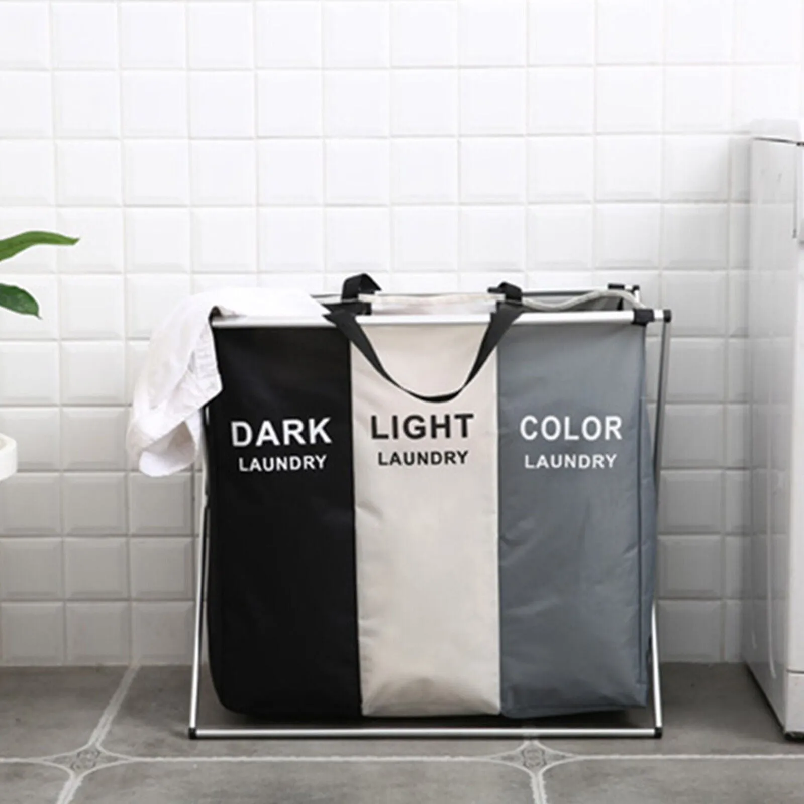 Pantones Laundry Bag Organizer 3 Compartments Dark / Light / Color Aluminium Large Basket Hamper Washing Clothes Storage Bin