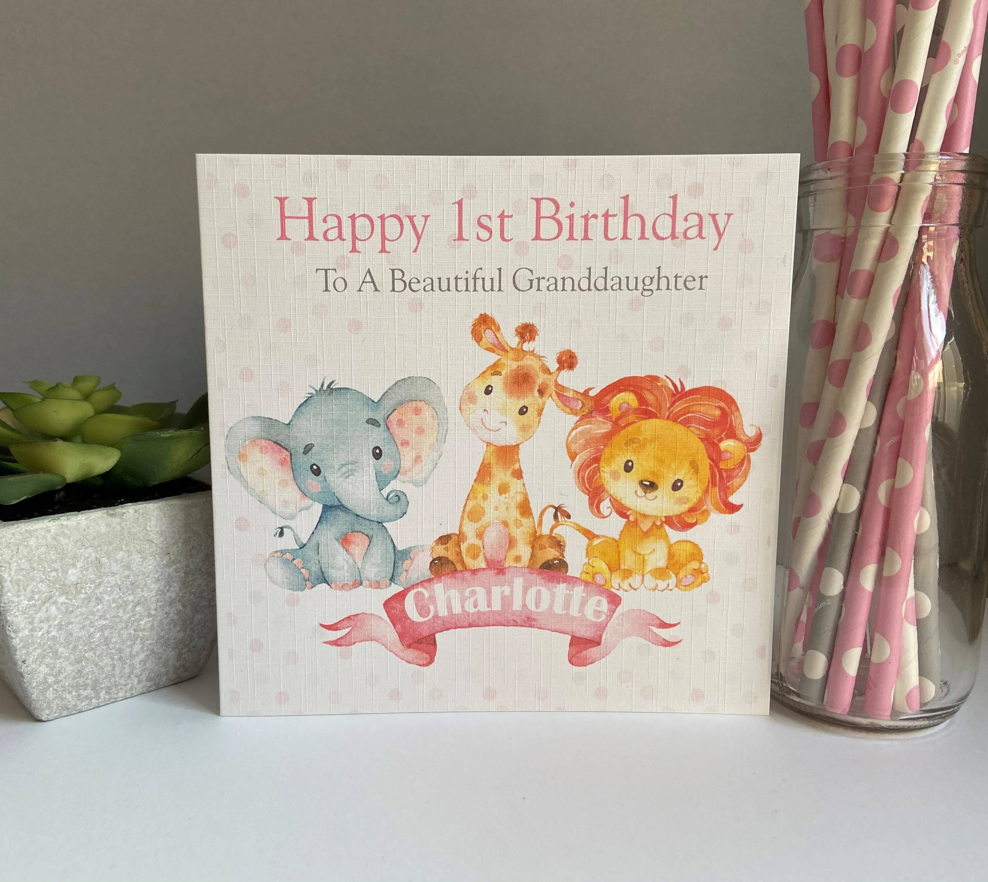 Personalised Birthday Gift Bag Watercolour Animals Pink