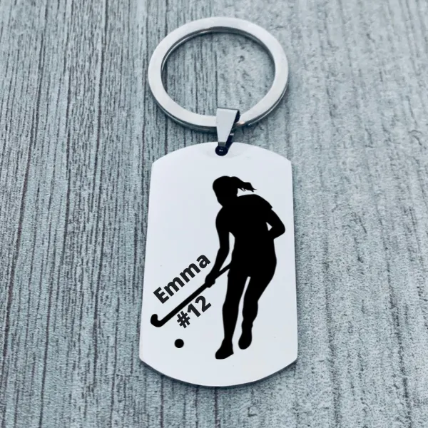 Personalized Engraved Field Hockey Player Keychain