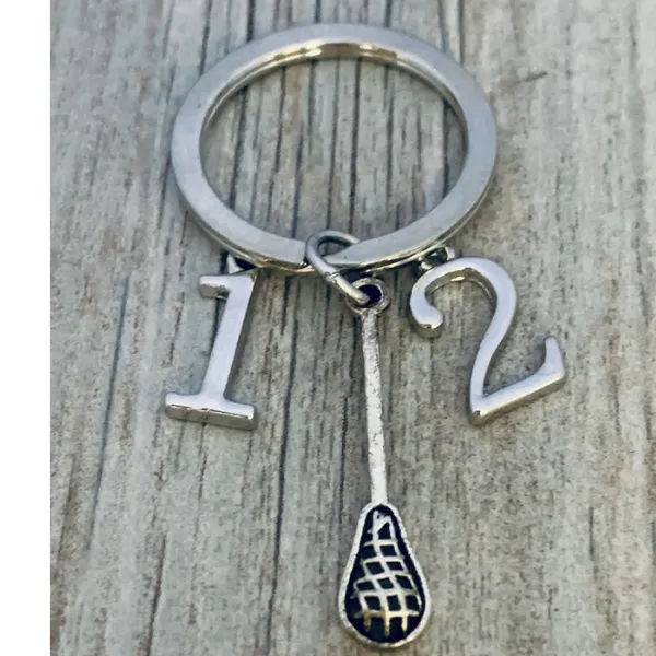 Personalized Lacrosse Zipper Pull Keychain with Number Charms