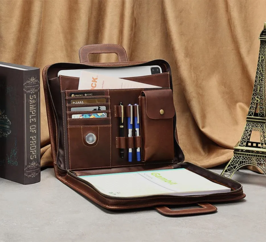 Personalized Men's Leather Portfolio iPad Notepad Holder, File Organizer, Business Briefcase, Gift/6163