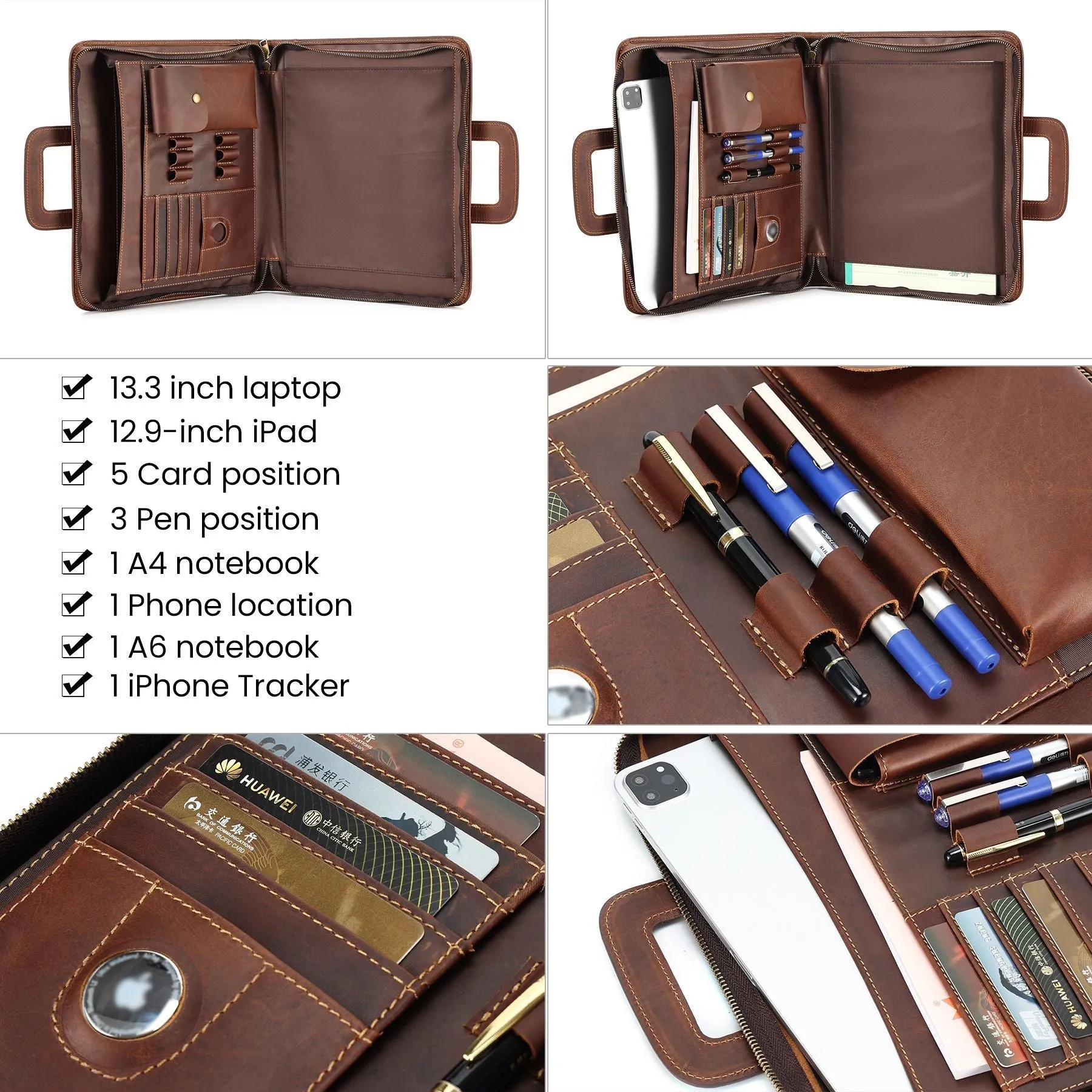 Personalized Men's Leather Portfolio iPad Notepad Holder, File Organizer, Business Briefcase, Gift/6163