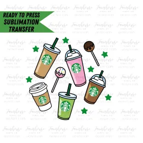 Pink Green Coffee Starbies Design, Ready To Press Sublimation Transfers, Sublimation Prints, Coffee Lover Design, Mommy Me Designs