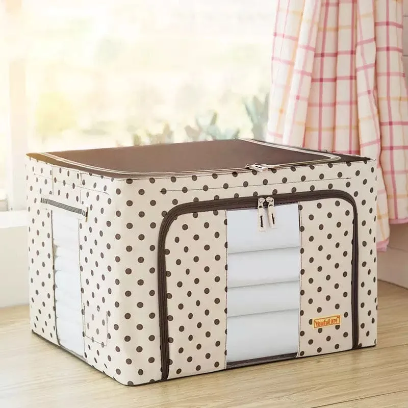 Printed Large Capacity Storage Box, Waterproof Oxford Cloth Steel Storage Box, Clothing Quilt Storage Bag Organizer, Quilt Blanket Socks Stuff Container, Portable Folding Closet Organizer