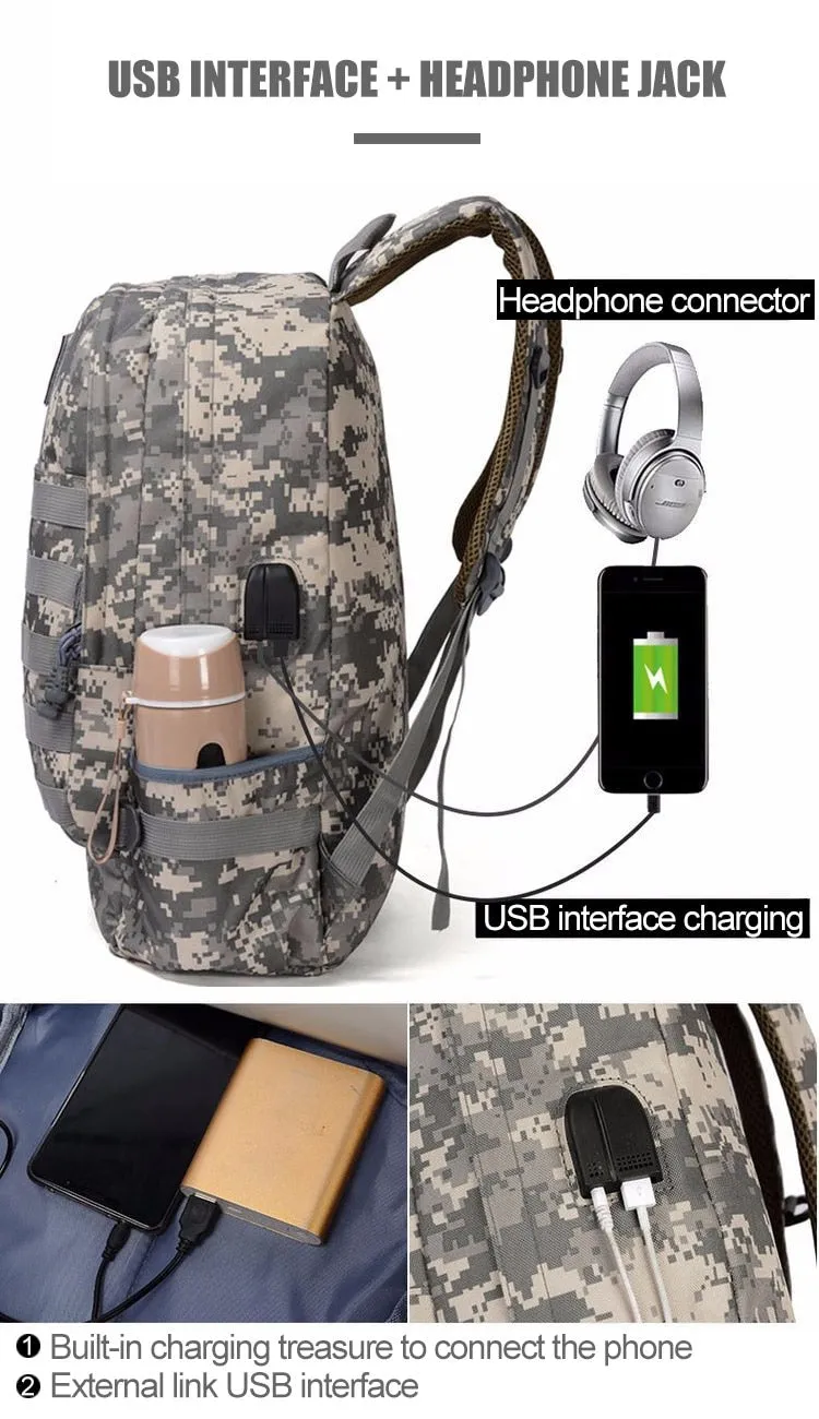 PUBG 35L Molle Tactical Military Laptop Backpack with USB Charging & Headphone Port