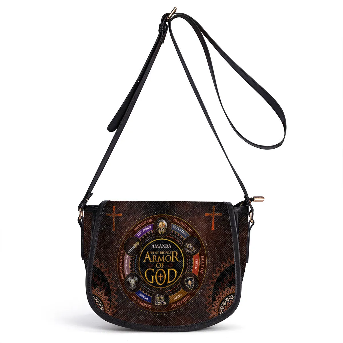 Put On the Full Armor Of God Personalized Leather Saddle Bag - Christian Women's Handbag Gifts