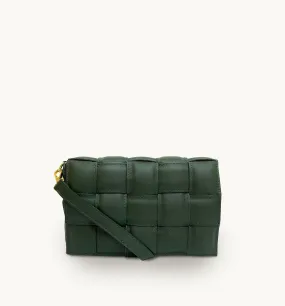 Racing Green Padded Woven Leather Crossbody Bag