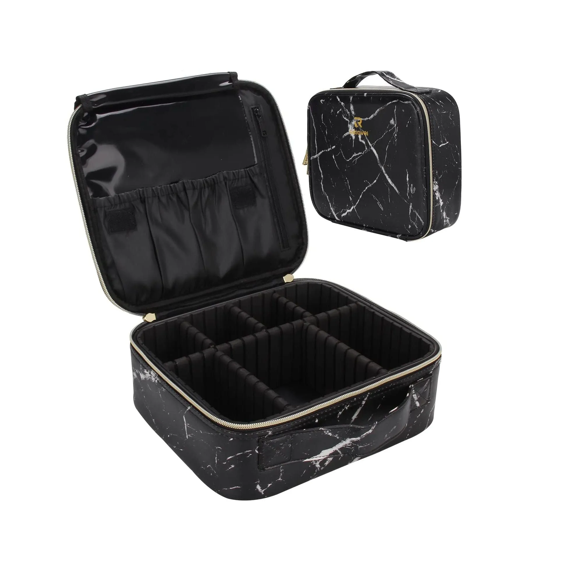 Relavel Travel Makeup Train Case Makeup Cosmetic Case Organizer Portable Artist Storage Bag with Adjustable Dividers