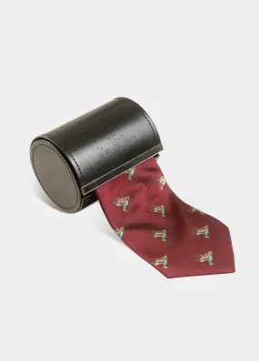 Ripon Silk Country Tie In Bordeaux - Duck Design