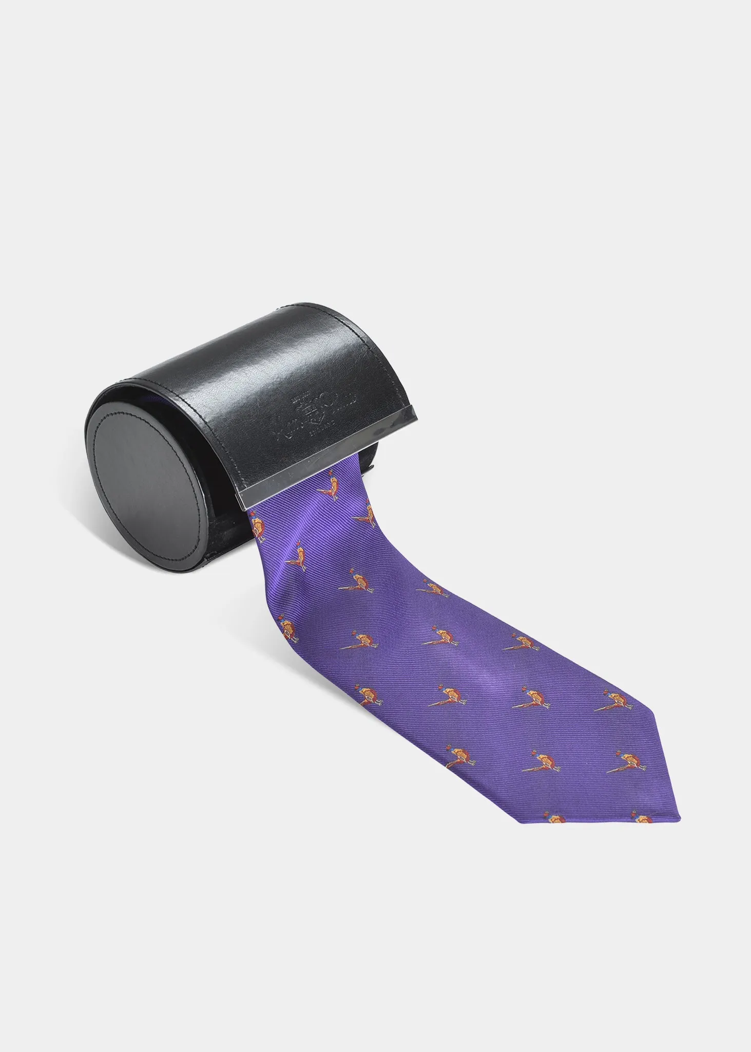 Ripon Silk Country Tie In Purple - Standing Pheasant Design