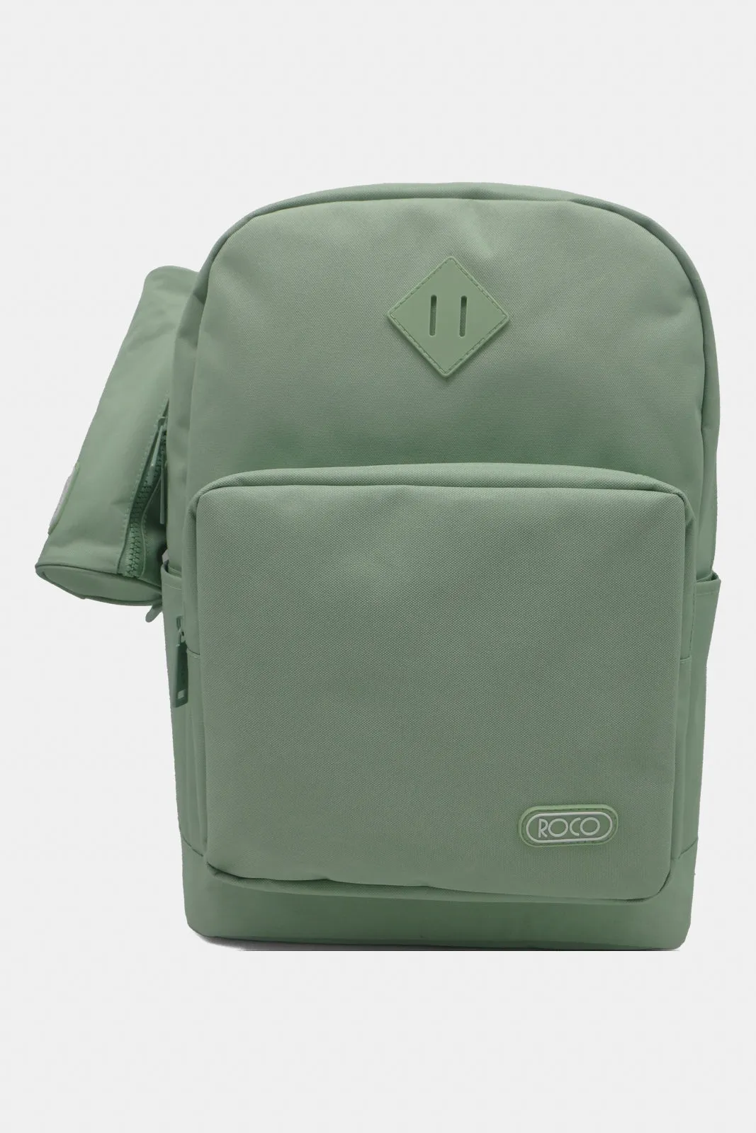 Roco Green Plain Backpack With Pencil Case (17 Inch)