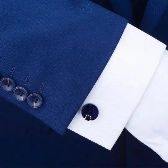 Round Blue Sandstone Cufflinks