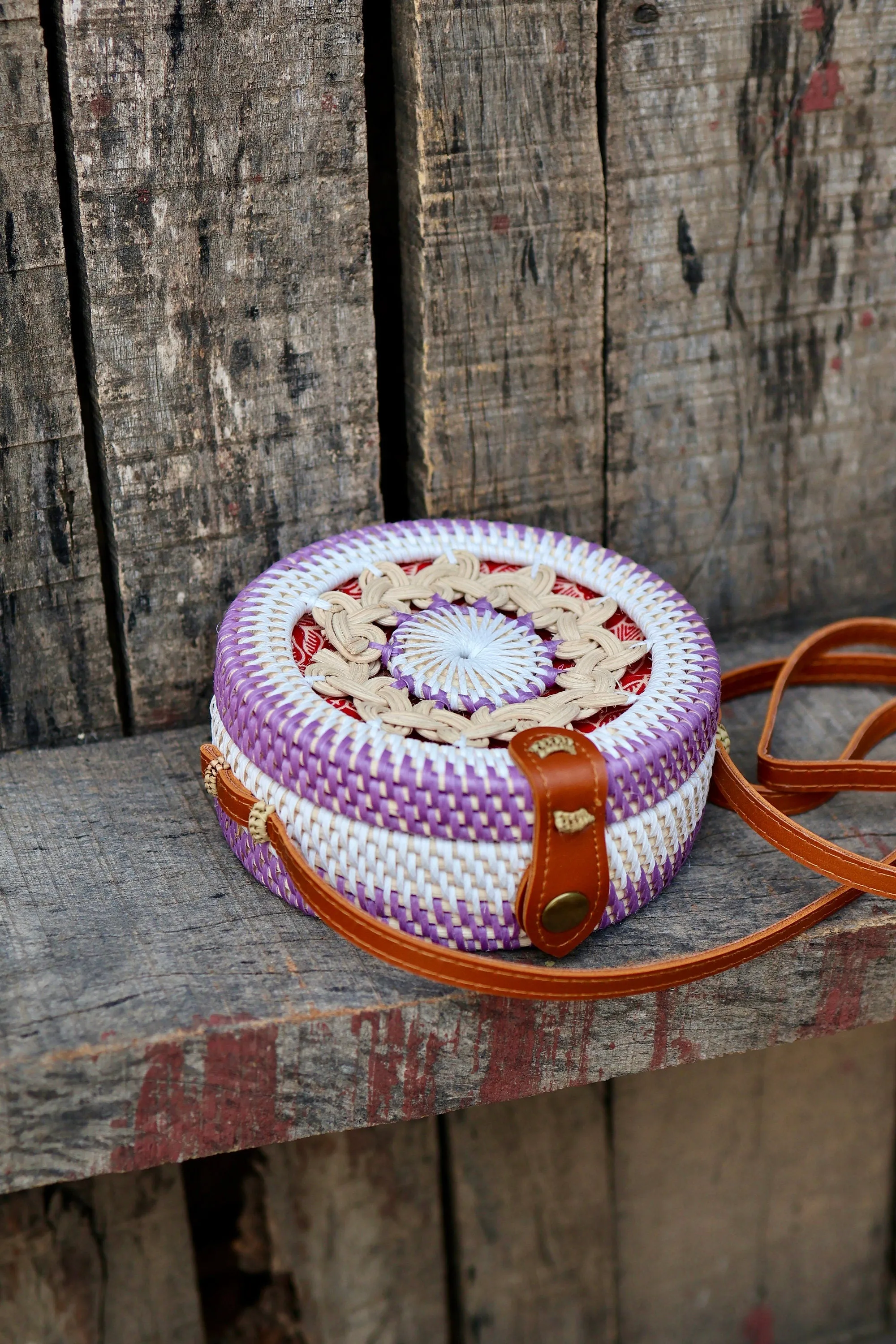 Round Rattan Bag with Braid Pattern, Bali Bags, Handwoven Crossbody Purse, Braided Straw Bag, Bali Sling Bags Rattan Bags Gift for her