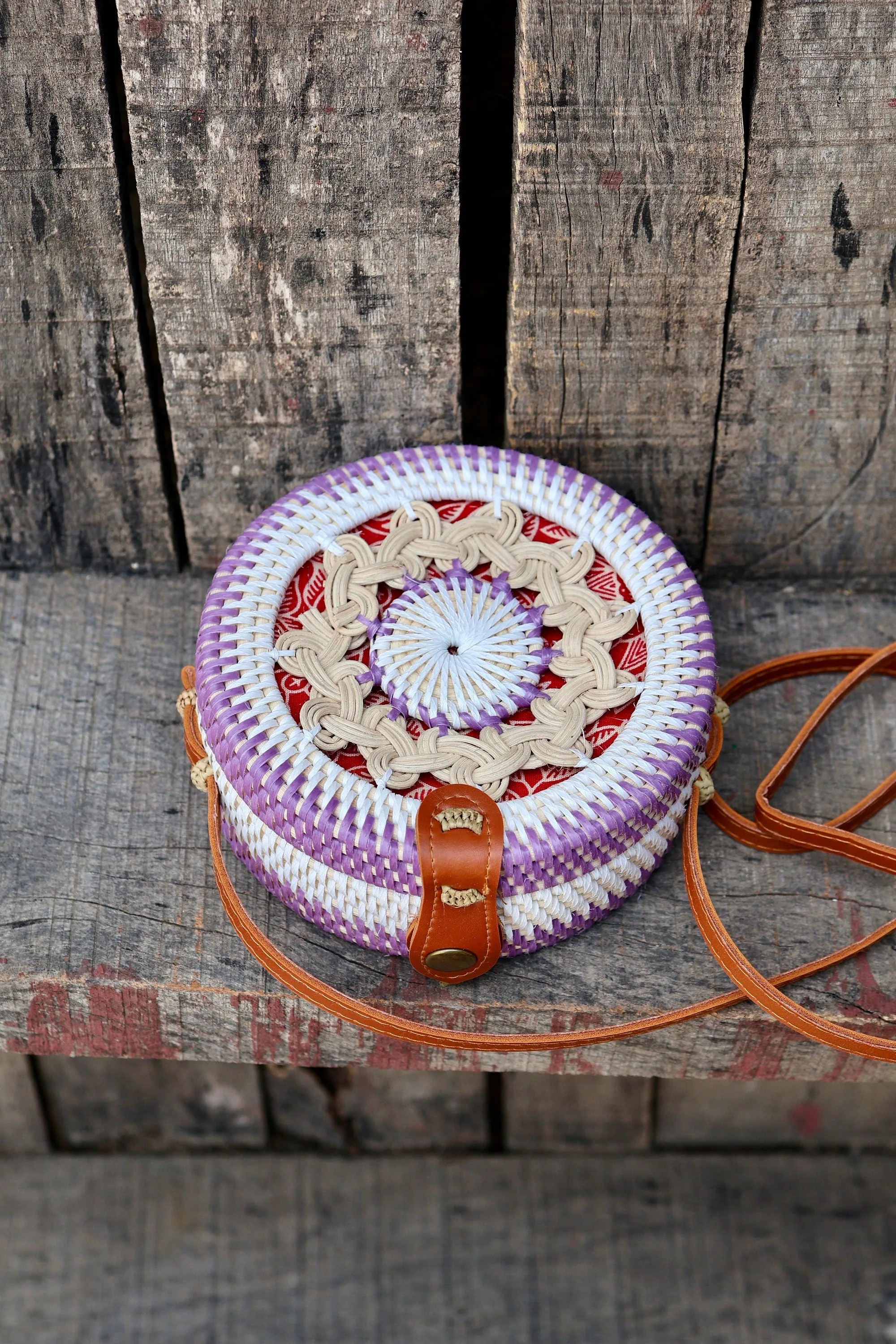 Round Rattan Bag with Braid Pattern, Bali Bags, Handwoven Crossbody Purse, Braided Straw Bag, Bali Sling Bags Rattan Bags Gift for her