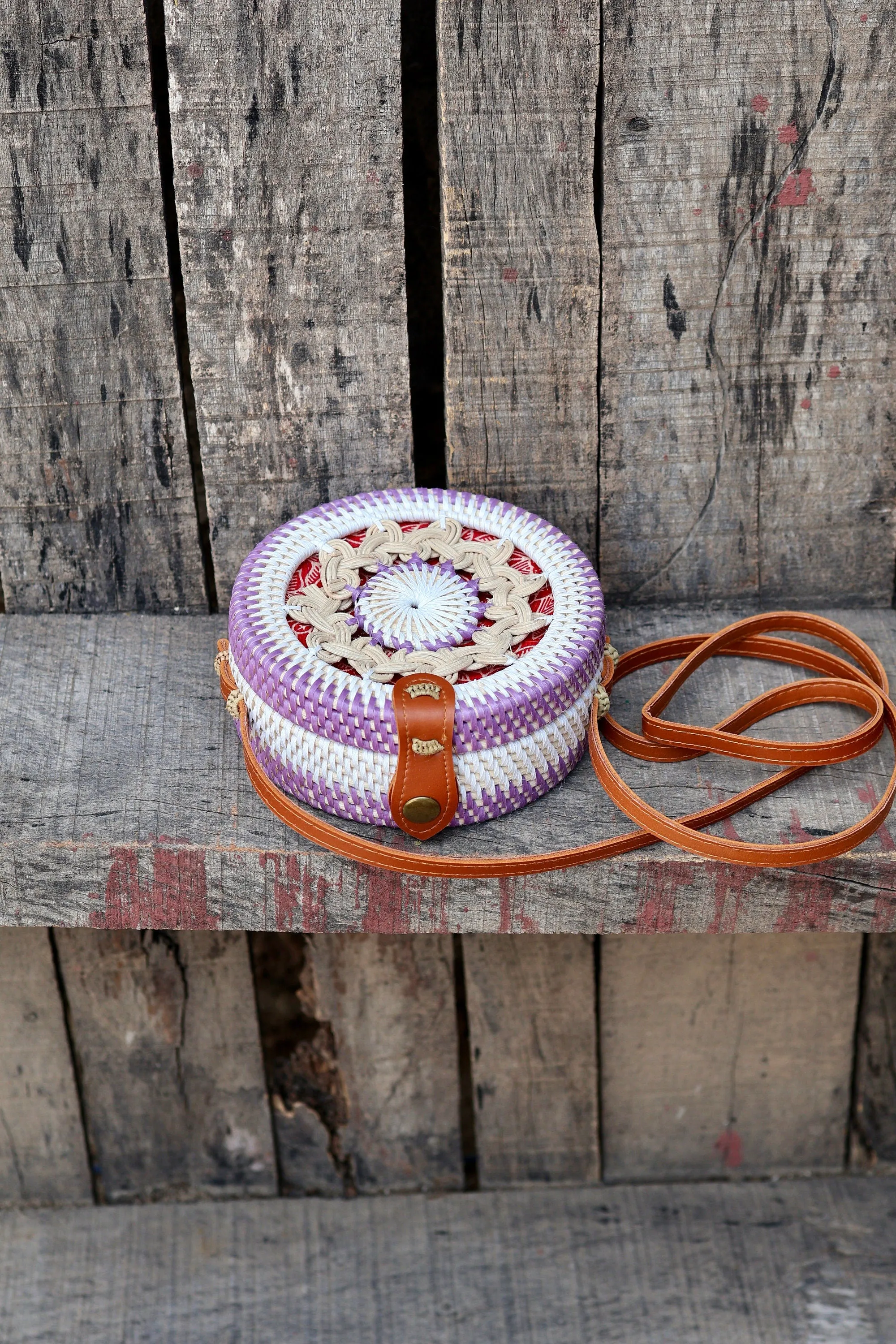 Round Rattan Bag with Braid Pattern, Bali Bags, Handwoven Crossbody Purse, Braided Straw Bag, Bali Sling Bags Rattan Bags Gift for her