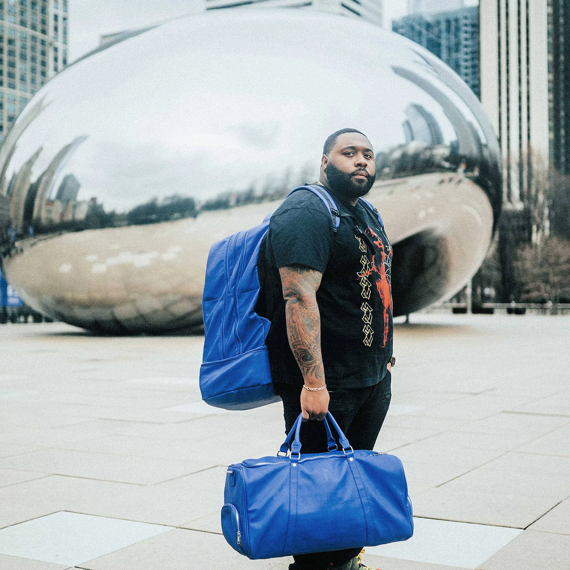 Royal Blue Leather Signature Bag Set (Carry-on Travel Backpack & Duffle Bag)