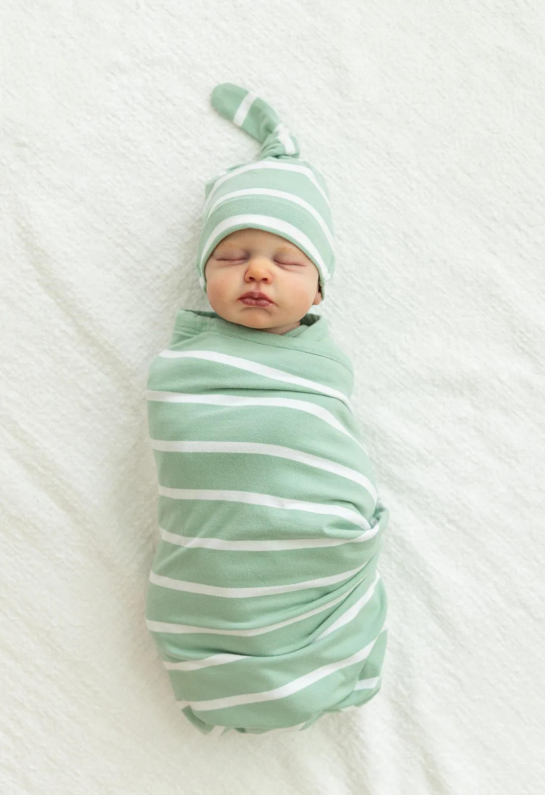 Sage Stripe Robe & Newborn Swaddle Blanket Set