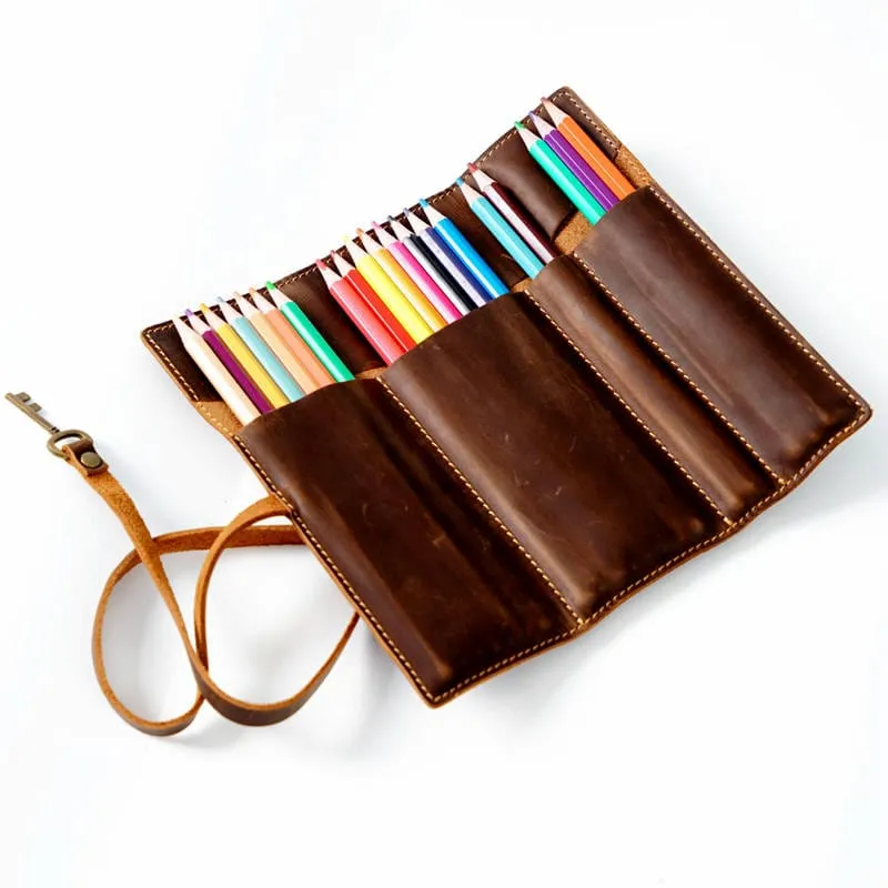 School Leather Pencil Case Pen Roll