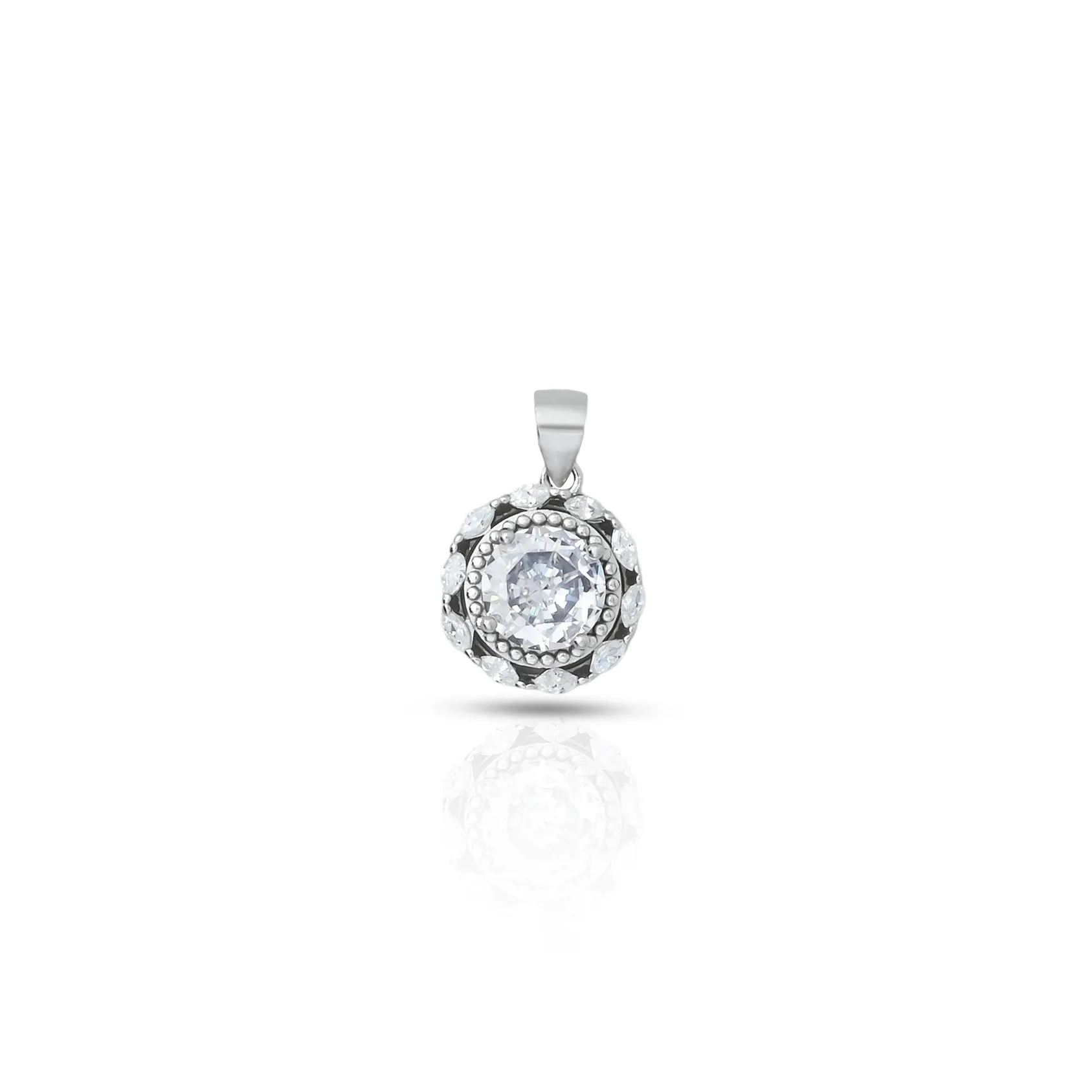 Silver Center CZ Stones with Flower Design Pendant for Girls