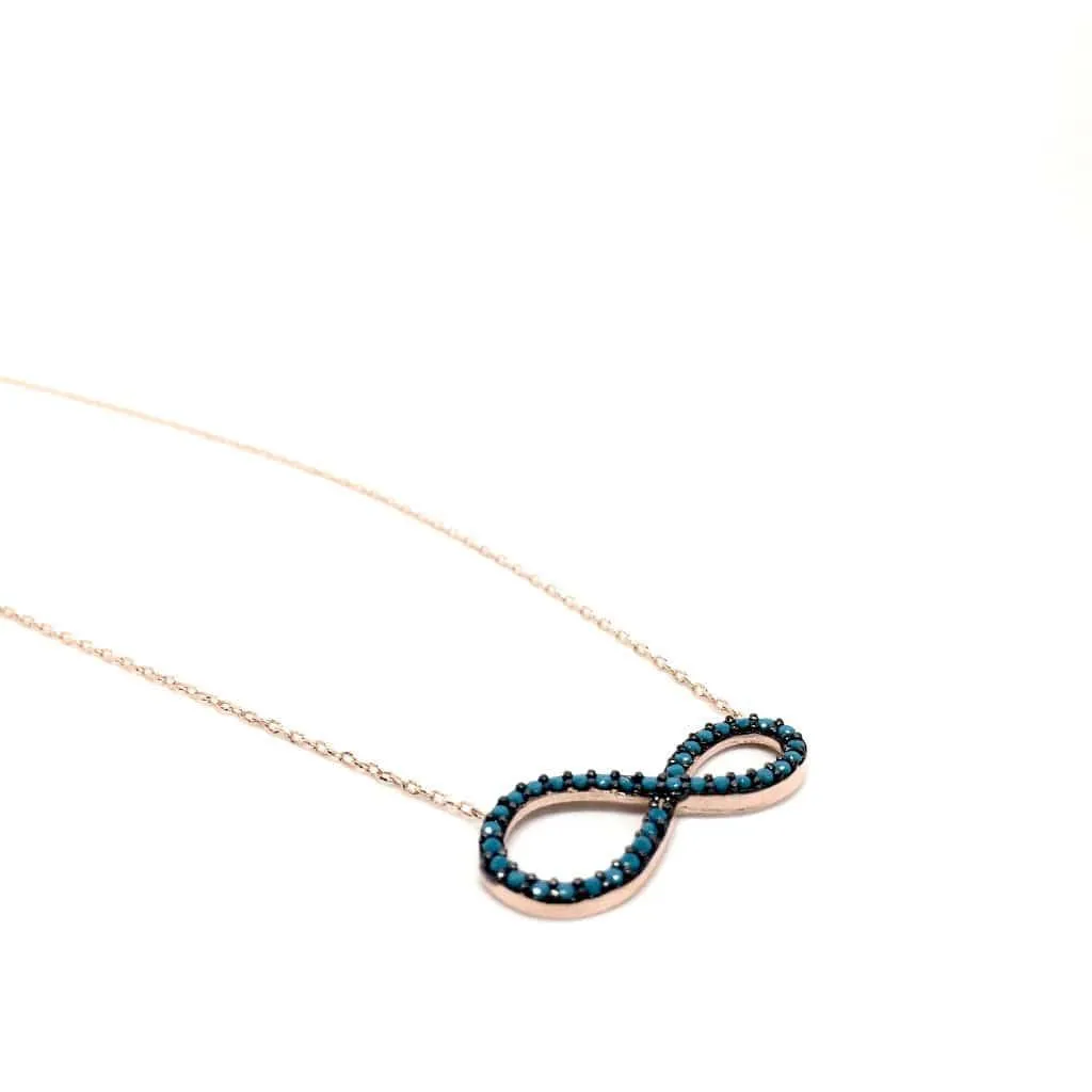 Sterling Silver Infinity Pendant with Blue Stones Necklace and luxurious gift box