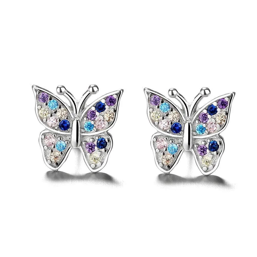 Sterling Silver Multi-Colored Swarvoski Crystal Butterfly Earring