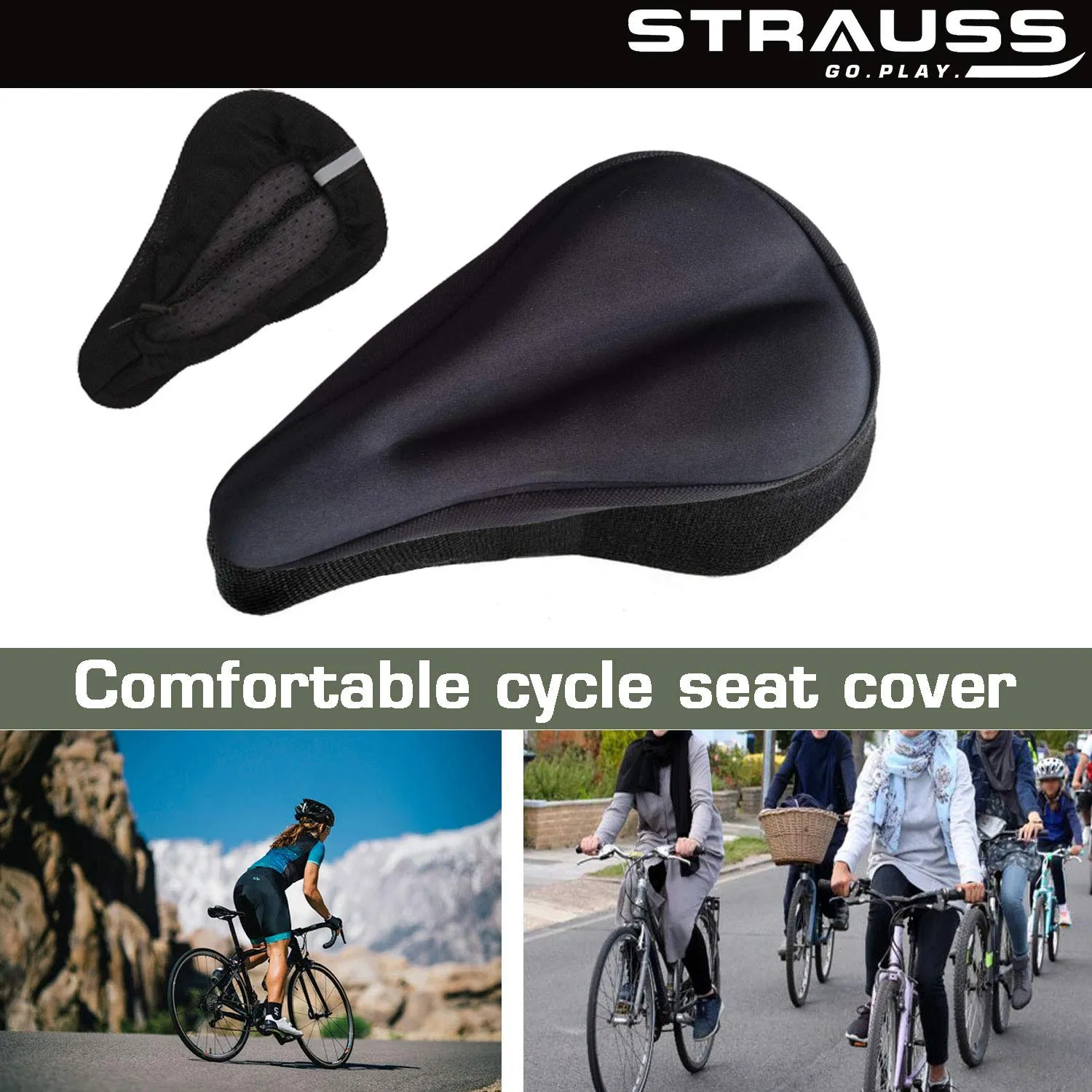 Strauss Bicycle Frame Bag, (Black) and Gel Seat Cover (Black)