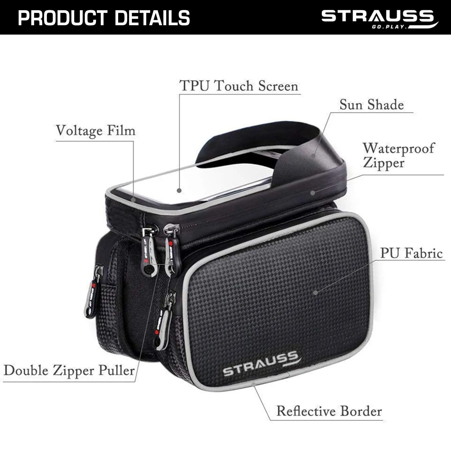 Strauss Bicycle Frame Bag, (Black) and Gel Seat Cover (Black)